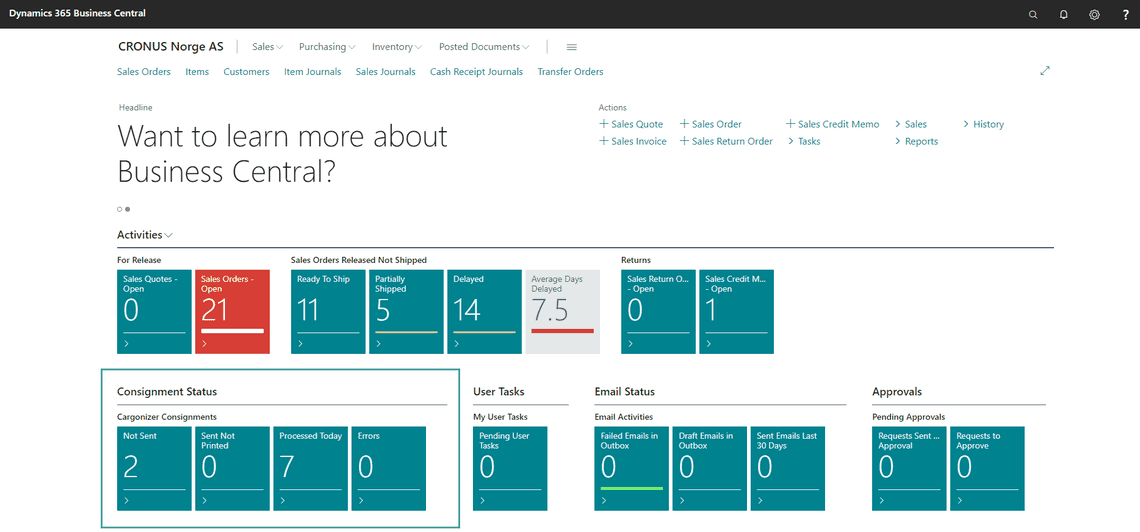 A screenshot of the consignment status overview